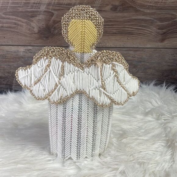 Vintage Canvas Yarn Angel Air Freshner Cover 1990’s, White and Gold , Christmas - Picture 3 of 5